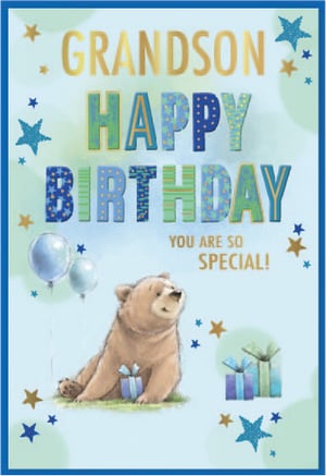 a birthday card for grandson with a bear on it