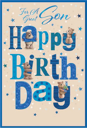 a happy birthday card for a son with teddy bears