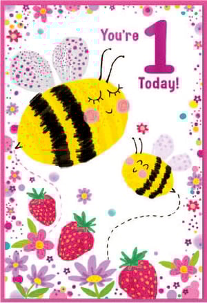 a birthday card that says you 're 1 today