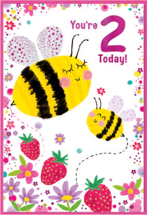 a birthday card that says you 're 2 today