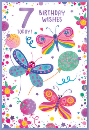 a colorful birthday card for a 7 year old girl