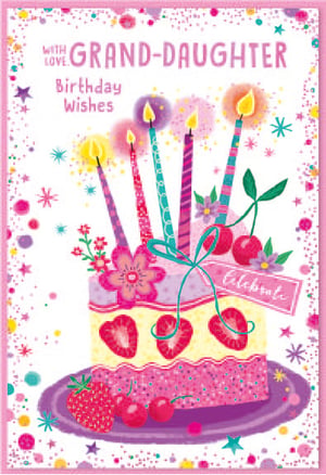 a birthday card for a granddaughter with a cake and candles
