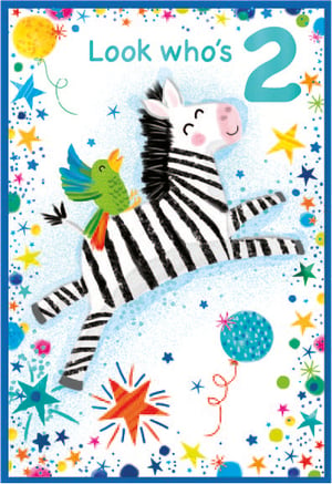 a birthday card that says look who 's 2 on it