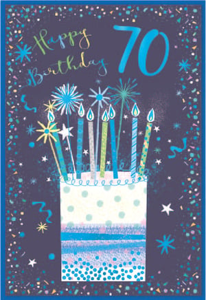 a 70th birthday card with a cake and candles