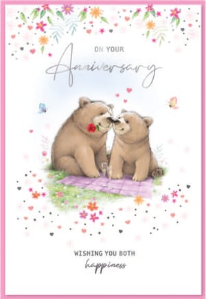 on your anniversary wishing you both happiness with two bears kissing