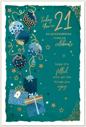 a 21st birthday card that says congratulations time to celebrate hope it 's filled with all the things you enjoy