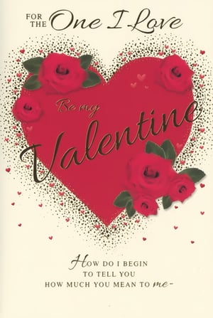 Presenting the 'One I Love Female' Valentine's card, a truly enchanting design from Simon Elvin. This beautiful card is perfect for expressing deep affection to that special woman in your life. It showcases a vibrant red heart, richly embellished with classic roses and subtle glitter accents, creating a truly romantic feel.

The heartfelt message 'Be my Valentine' is elegantly displayed, alongside the tender sentiment: 'How do I begin to tell you how much you mean to me.' Ideal for retailers, these charming cards come in a convenient pack of 6, ensuring you can meet demand for the most romantic day of the year. A wonderful choice for celebrating love.