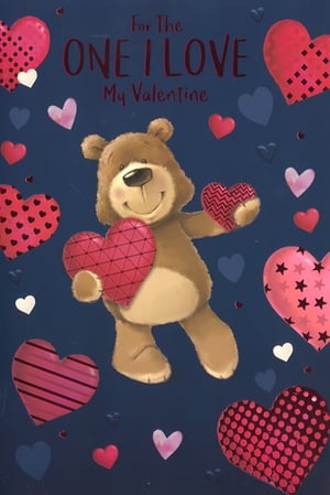 Express heartfelt affection this Valentine's Day with the charming "One I Love Male" card from Simon Elvin. This delightful design features an adorable teddy bear, lovingly holding two patterned hearts, set against a deep blue background. A scattering of vibrant red, pink, and blue hearts, some with playful textures, adds to the romantic appeal. The sweet message "For The ONE I LOVE My Valentine" is prominently displayed, making it perfect for that special someone. This endearing card is sure to convey warmth and love. Available in a convenient pack size of 1x6, it's an ideal addition to any retailer's Valentine's collection.