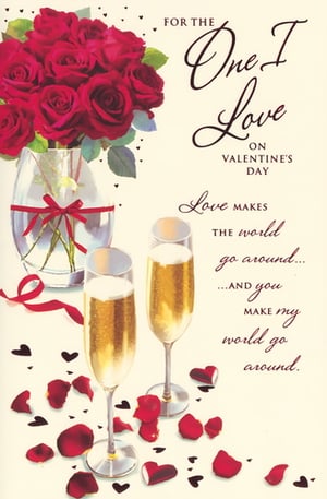 Celebrate love this Valentine's Day with our exquisite 'One I Love Female' card from Simon Elvin. This beautifully designed card features a stunning bouquet of red roses, two elegant champagne flutes, and scattered rose petals, creating a truly romantic scene. The heartfelt message, 'Love makes the world go around... AND you MAKE my world go around,' perfectly expresses deep affection. Ideal for customers looking to send a special message to the woman they cherish, this card is sure to be a popular choice. Available in a convenient pack of 6, ensure your shelves are stocked with this charming Valentine's offering.
