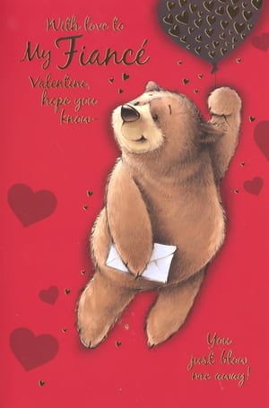 Show your customers' fiancés just how much they mean with this adorable Valentine's Day card from Simon Elvin. Featuring a charming bear holding a love letter and a heart-shaped balloon, this card is designed to melt hearts. The sweet message, "With love to My Fiancé, Valentine, hope you know- You just blow me away!", perfectly captures the romance of the occasion. The vibrant red background adorned with subtle hearts adds to its loving appeal. Stock up on these delightful cards, available in a convenient pack of 6, and help your customers celebrate their special bond this Valentine's.