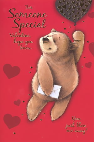 Show that special man in your life just how much he means to you with this adorable 'Someone Special Male' Valentine's card from Simon Elvin. Featuring a charming bear holding a heartfelt letter and a heart-shaped balloon, this card perfectly captures a sweet and loving sentiment. The warm red background is adorned with subtle hearts, enhancing the romantic feel. The message, "Valentine, hope you know- You just blow me away!", is sure to bring a smile. Ideal for retailers looking to offer a delightful and affectionate option for their customers. Each pack contains 6 cards, ready to add a touch of warmth to your Valentine's display.