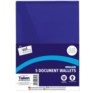 a pack of 5 tallon press stud document wallets