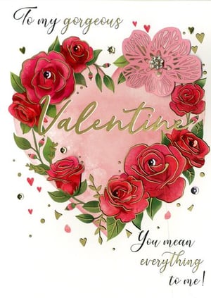 a valentine 's day card with a heart surrounded by red roses .