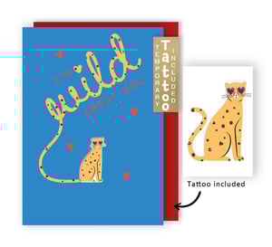 a blue card with a cheetah and the words " wild about you "
