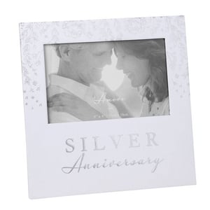 a silver anniversary photo frame with a picture of a man and woman