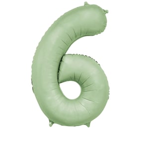a green balloon in the shape of the number 6