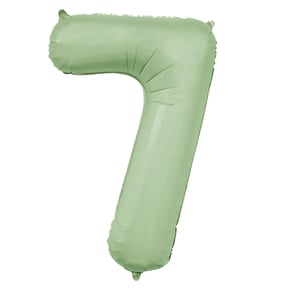 a green balloon in the shape of the number 7