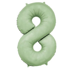 a green balloon in the shape of the number 8