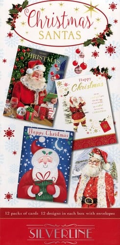 a box of christmas cards with santa on them