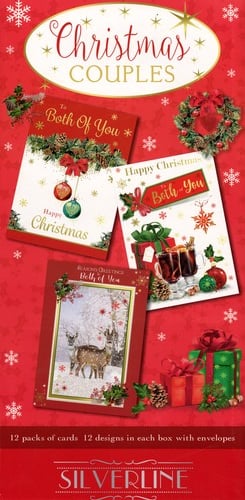 a box of christmas cards for couples with envelopes