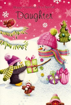 a pink christmas card for a special daughter