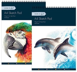 work of art a4 sketch pad with a parrot and dolphin on it