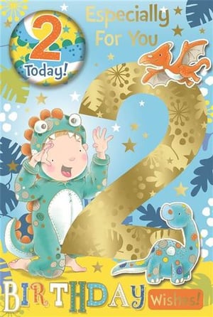 a birthday card for a boy with a dinosaur on it .