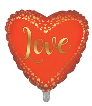 Make hearts flutter with our gorgeous 18" Love Red Heart foil balloon! This vibrant red, heart-shaped balloon is a true showstopper, featuring elegant 'Love' script in shimmering gold at its centre. A delicate border of tiny gold hearts adds an extra touch of charm, making it utterly irresistible.

Perfect for Valentine's Day, anniversaries, engagements, or simply to express affection, this balloon is a must-have for any romantic celebration. Each balloon is supplied individually, ready to inflate and create unforgettable moments. A beautiful way to spread the love!
