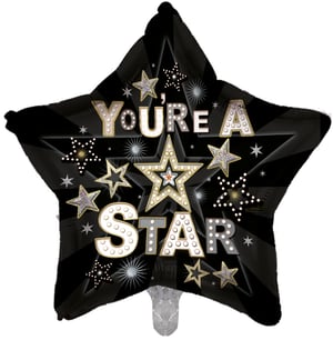 Make someone feel like a true star with our dazzling 18" 'You're A Star' foil balloon! This eye-catching black star-shaped balloon features bold, marquee-style lettering that truly pops. Adorned with shimmering glitter stars and a radiant background, it's the perfect way to celebrate achievements, show appreciation, or simply brighten someone's day.
Supplied by Sensations, each high-quality 18" balloon is sold individually, making it easy to add a touch of Hollywood glamour to any celebration. Get ready to shine!