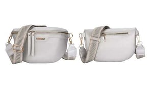 a couple of white bags with straps on a white background .