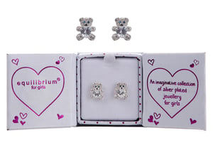 a pair of teddy bear earrings in a box from equilibrium for girls