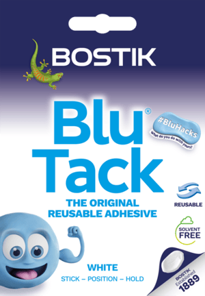 Discover the magic of Bostik White Blu Tack, the original reusable adhesive that's a true household hero! Perfect for countless tasks, this versatile tack lets you stick, position, and hold items securely. Whether you're putting up posters, organising your workspace, or getting creative with #BluHacks, it's the ideal solution.

Our White Blu Tack is proudly solvent-free, offering a safe and clean way to keep things in place. Plus, its reusable nature means less waste and more value. This convenient pack includes 12 individual units, ensuring you're well-stocked for all your adhesive needs. Rely on the trusted quality of Bostik, a brand established since 1889.