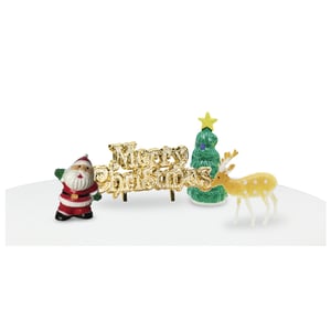 Bring festive cheer to your bakes with our Traditional Christmas Character Cake Decorating Set! Perfect for adding that special touch to Christmas cakes, cupcakes, and other seasonal treats. This delightful set includes a classic Santa Claus figure, a shimmering gold 'Merry Christmas' sign, a charming green Christmas tree topped with a star, and an adorable spotted reindeer.
Each piece is designed to easily adorn your creations, making them instantly festive and appealing. Ideal for bakeries, cafes, and home bakers looking to create memorable holiday desserts. From Anniversary House, each wholesale pack contains 12 sets, ensuring you're well-stocked for the busiest time of year.
