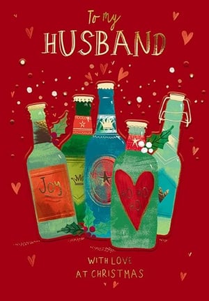 Offer your customers the perfect way to show their love this Christmas with our 'Husband' Christmas card. This charming design features a vibrant red background, adorned with festive hearts and sparkling details, creating an instant festive feel. Illustrated with an array of celebratory bottles, it adds a touch of fun and cheer. The heartfelt message, 'To my Husband, With Love At Christmas', is beautifully enhanced with elegant gold foil, ensuring a premium finish. Produced by the renowned Great British Card Company, this card promises quality and a popular choice for the festive season. A truly eye-catching card that will resonate with customers looking for that special message.