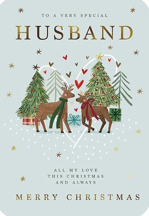 Help your customers celebrate their love this Christmas with our delightful 'Husband' Christmas card, from the esteemed Great British Card Company. This charming design features two adorable reindeer, complete with festive scarves and bows, nestled amongst beautifully decorated Christmas trees and presents. A delicate heart outline and falling snowflakes create a truly romantic winter scene. The heartfelt message, "To a Very Special Husband, All My Love This Christmas And Always, Merry Christmas," is beautifully presented, with key words highlighted in a luxurious gold foil finish. Perfect for retailers seeking a special card for that special someone. Each pack contains 6 cards, ready to enchant your customers.
