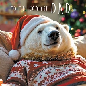 Make Dad's Christmas unforgettable with this adorable card from the Great British Card Company. Featuring a truly 'cool' polar bear, complete with a festive Santa hat, shimmering tinsel collar, and a cosy fair isle jumper, this design is sure to bring a smile to any father's face. The heartwarming message, 'TO THE COOLEST DAD', makes it the perfect choice to celebrate Dads during the holiday season. This charming card captures the essence of festive cheer and paternal love. Supplied in a convenient pack of 6, it's an essential addition to your seasonal greeting card collection, ready to delight your customers.