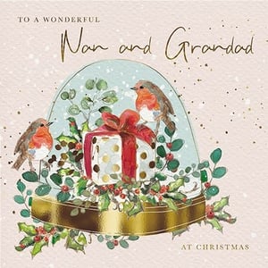 Delight your customers with this truly wonderful Christmas card, specially designed for Nan & Grandad. From the esteemed Great British Card Company, this charming design features a festive snow globe, beautifully illustrated with two cheerful robins, a delightful gift, and an abundance of seasonal foliage including holly and berries. The soft watercolour style and subtle gold accents create a warm and inviting feel, perfect for conveying heartfelt Christmas wishes. The message 'To a Wonderful Nan and Grandad at Christmas' is elegantly presented, making it an ideal choice for showing love and appreciation. Each pack contains 6 of these beautiful cards, ready to bring joy to your shelves this festive season.