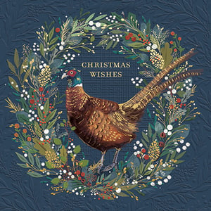 Offer your customers a truly distinguished way to send festive greetings with our 10 Pheasant Superior Cards. Each card showcases a magnificent pheasant, beautifully illustrated and set within a lush Christmas wreath. Adorned with rich green foliage, vibrant red berries, and delicate white accents, the design exudes classic elegance. The deep, textured blue background, with its subtle embossed detail, adds a touch of sophistication, making these cards feel truly premium.
With the heartfelt message 'Christmas Wishes' gracefully presented, these cards are perfect for those seeking a traditional yet stylish greeting. Supplied by Ling, each retail pack contains 10 high-quality cards, and this wholesale offering includes 6 packs, ensuring your shelves are stocked with a superior choice for the festive season.
