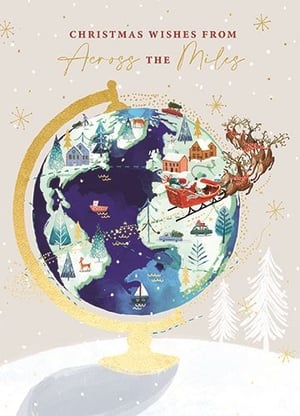 Bring a touch of global festive cheer to your customers with this enchanting Christmas card from Ling. The 'Across The Miles' design beautifully illustrates a world united in celebration, featuring a charming globe adorned with snowy villages, twinkling Christmas trees, and Santa's sleigh soaring high above. It's the perfect way for loved ones to send warm wishes to friends and family, no matter the distance. The delightful artwork and heartfelt message make this card a truly special choice for the festive season. Stock up on this popular design, available in a convenient pack size of 1x6, and help your customers share their Christmas joy across the miles.