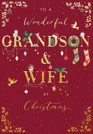 Help your customers celebrate their beloved Grandson and Wife this Christmas with this truly charming card from Ling. Set against a rich, festive red background, the elegant gold lettering beautifully conveys warm wishes. Adorned with delightful illustrations of robins, holly, presents, and sparkling baubles, this card exudes classic Christmas cheer. It's the perfect way for grandparents to send their love. Supplied in a convenient pack of 6, this "Grandson & Wife" card is a must-have for your seasonal greeting card display.