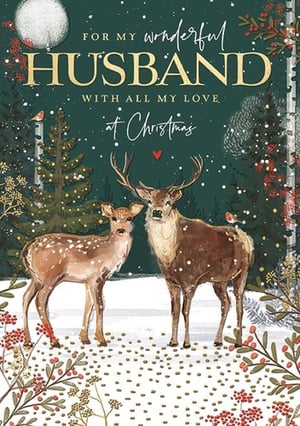 Presenting the 'Husband' Christmas card, a truly enchanting design perfect for expressing love this festive season. This beautiful card features a serene winter wonderland scene, where two majestic deer stand gracefully amidst a snow-dusted forest. Delicate falling snow, twinkling evergreen trees, and festive red berries create a magical atmosphere, all under the soft glow of a full moon. The heartfelt message 'FOR MY wonderful HUSBAND WITH ALL MY LOVE at Christmas' is elegantly displayed, making it an ideal choice for that special someone. Supplied by Ling, these premium cards come in a convenient pack of 6, ready to delight your customers.