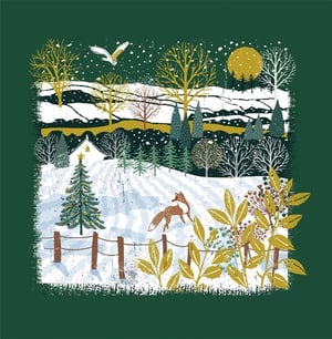 Embrace the serene beauty of winter with this enchanting 'Open' card from Nigel Quiney Publications. This delightful illustration captures a tranquil snowy landscape, featuring a charming cottage nestled amongst frosted trees and a beautifully decorated Christmas tree. A curious fox plays in the snow, while a majestic owl soars under a golden winter sun. The rich, textured artwork, with its warm golden foliage and crisp white snow, evokes a sense of festive wonder and natural charm. Perfect for any occasion throughout the winter season, this versatile card is sure to bring joy. Each pack contains 6 cards.