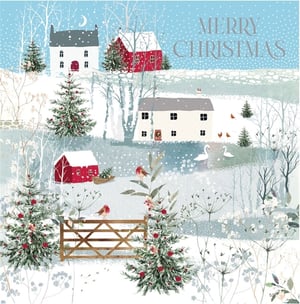 Bring the magic of a winter wonderland to your customers with our delightful 'Open' Christmas card. This enchanting design from Nigel Quiney Publications captures the serene beauty of a snowy village scene, perfect for spreading festive cheer.

Featuring charming cottages nestled amongst snow-dusted trees, a tranquil pond with graceful swans, and cheerful robins perched on branches and a rustic gate, this card evokes a truly traditional Christmas spirit. The intricate details and soft colour palette make it a truly special greeting.

Available in a convenient pack of 6, these cards are ideal for retailers looking to offer a beautiful and heartwarming option for the festive season. A wonderful choice for anyone who loves classic Christmas imagery.