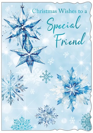 Send warm festive wishes to a cherished friend this Christmas with our stunning 'Friend Female' card. Featuring an exquisite watercolour design in beautiful icy blues and whites, this card captures the magic of winter. Delicate snowflakes and elegant star ornaments sparkle against a soft, shimmering background, creating a truly enchanting scene. The heartfelt message, 'Christmas Wishes to a Special Friend', makes it the perfect way to show you care. Supplied by Out of The Blue Studios Ltd., each pack contains 6 identical cards, ready to delight your customers. A beautiful choice for the festive season.