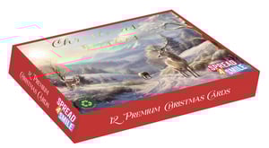 Bring the magic of a winter wonderland to your customers this festive season with our exquisite 12 Landscape Premium 'Slide' Majestic Valley Christmas Cards. Each box contains 12 premium cards, all featuring a single breathtaking design of a serene, snow-covered valley with majestic deer under a golden sky. The elegant 'Christmas Wishes' message in shimmering gold foil adds a touch of luxury, while the vibrant 'Spread a Smile' motif encourages festive cheer. Crafted with care, these cards are also fully recycled, making them a thoughtful choice for an eco-conscious Christmas. Perfect for sending heartfelt greetings, these cards promise to delight recipients and make every message special.