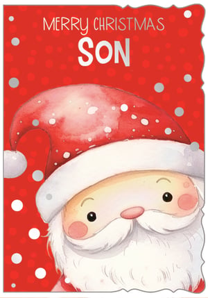 Offer your customers a truly special way to wish their sons a Merry Christmas with this delightful card. Featuring a charming, watercolour-style Santa Claus peeking out with a warm smile, this design is sure to bring festive cheer. The vibrant red background, adorned with playful white and silver dots, perfectly complements the shimmering silver foil lettering that proudly declares 'MERRY CHRISTMAS SON'.
Crafted with care by Out of The Blue Studios Ltd., these cards offer a touch of traditional charm with a contemporary, cute twist. Ideal for retailers looking to stock high-quality, heartwarming Christmas greetings. Each pack contains 6 identical cards, ensuring you're well-prepared for the festive season. A lovely way to send Christmas wishes.