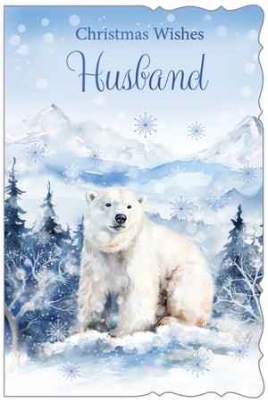 Help your customers express their love this Christmas with our beautiful 'Husband' card from Out of The Blue Studios Ltd. This enchanting design features a serene polar bear nestled in a stunning snowy landscape, surrounded by frosted trees, distant mountains, and delicate falling snowflakes. The gentle watercolour style evokes a truly magical winter wonderland, making it the perfect choice for sending heartfelt Christmas Wishes to a beloved husband. Stock up on this thoughtful card; available in a convenient pack size of 1x6.