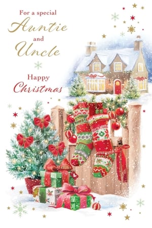 Bring festive cheer to your customers with this delightful "Auntie & Uncle" Christmas card from Paper Rose. This charming design features a cosy, snow-covered cottage, a beautifully decorated Christmas tree, and festive stockings hanging on a fence, all under a flurry of snowflakes. The warm, inviting scene is perfect for conveying heartfelt wishes to a special Auntie and Uncle. Each card is crafted with care, ensuring a high-quality finish that your customers will appreciate. Available in a convenient pack size of 1x6, these cards are a wonderful addition to your seasonal greeting card selection. Help your customers share the joy of Christmas with their beloved family members.