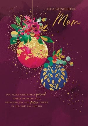 Celebrate a wonderful Mum this Christmas with this exquisite card from Paper Rose. Featuring a rich, festive design with elegant baubles, vibrant berries, and sparkling gold accents on a deep berry background, it's truly eye-catching. The touching message on the front reads: "YOU MAKE CHRISTMAS special SIMPLY BY BEING YOU, BRINGING JOY AND festive CHEER IN ALL YOU SAY AND DO." This thoughtful card is the perfect way to express love and appreciation. Supplied in a convenient pack of 6, it's an ideal choice for retailers seeking premium Christmas greetings for Mums.