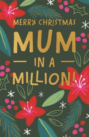 Make Mum's Christmas extra special with this beautiful card from Paper Rose. Featuring a heartfelt 'Merry Christmas Mum in a Million!' message in shimmering gold foil, this design is sure to stand out on your shelves. The rich dark green background is adorned with vibrant red flowers, lush green foliage, and festive berries, all complemented by delicate white snowflakes. It's the perfect way for customers to show their appreciation to a truly special mum during the festive season. This lovely Christmas card is supplied in a convenient pack size of 1x6, ready to brighten up your seasonal display.